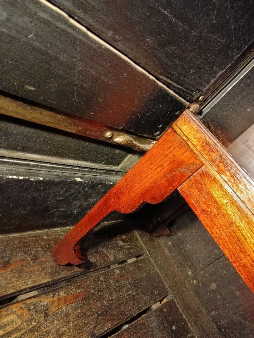 希少　明治期　欅　一枚板　組木細工　削り出し　文机　長尺机　錨脚