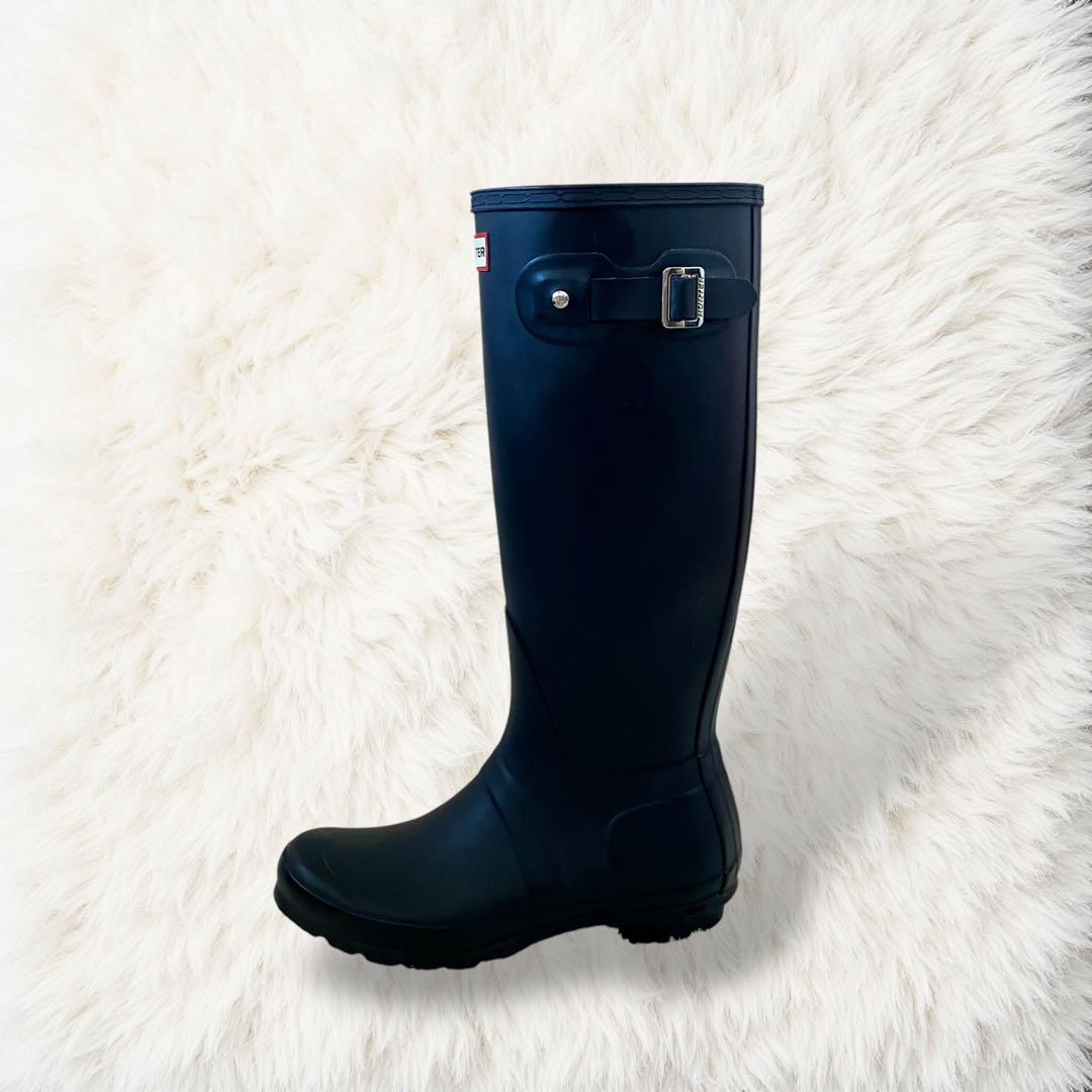 バックル ネイビー ハンター レインブーツ 24.0cm US7 38 ロング