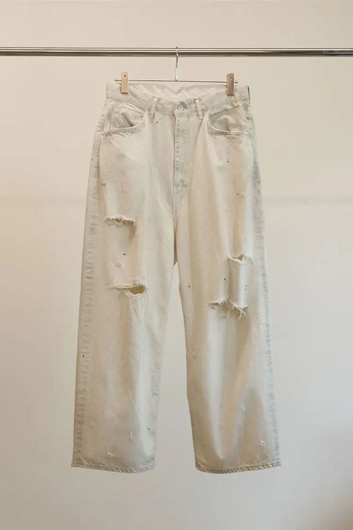 パンツ ANCELLM DAMAGE WIDE 5P DENIM PANTS WHITE