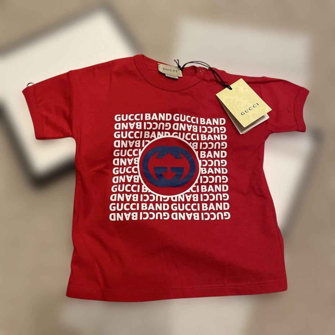 【新品】GUCCI BANDロゴ入りレッドTシャツ 18/24