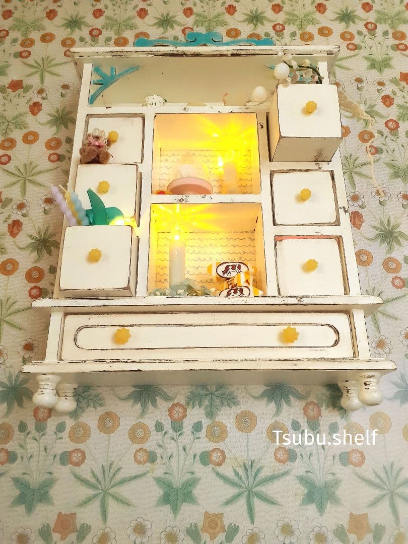 アンティーク・ヴィンテージ調　シャビー　ウォールシェルフ　ドロワー