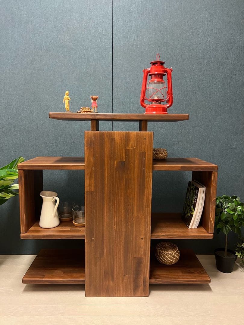 【在庫整理】 デザインラック ロ形 本棚 小物置き パイン ウォルナット調