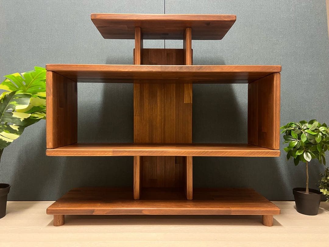 【在庫整理】 デザインラック ロ形 本棚 小物置き パイン ウォルナット調