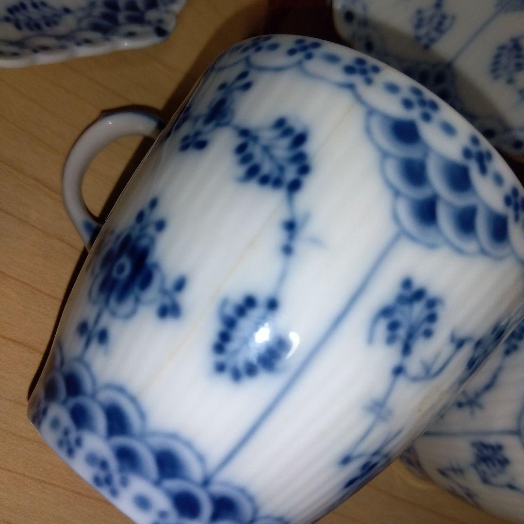 ロイヤルコペンハーゲン ブルーフルーテッド フルレース カップ＆ソーサー　ペア