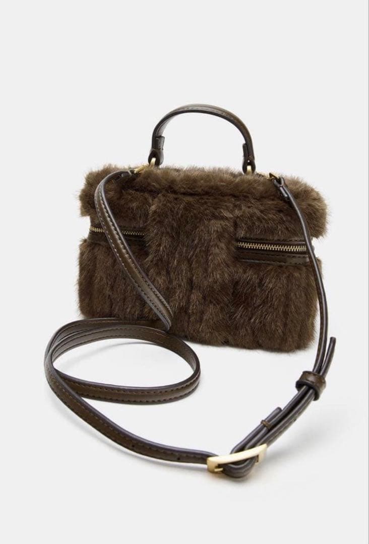 完売品ZARA フェイクファーハードハンドバッグ 新品タグ付き　ブラウン