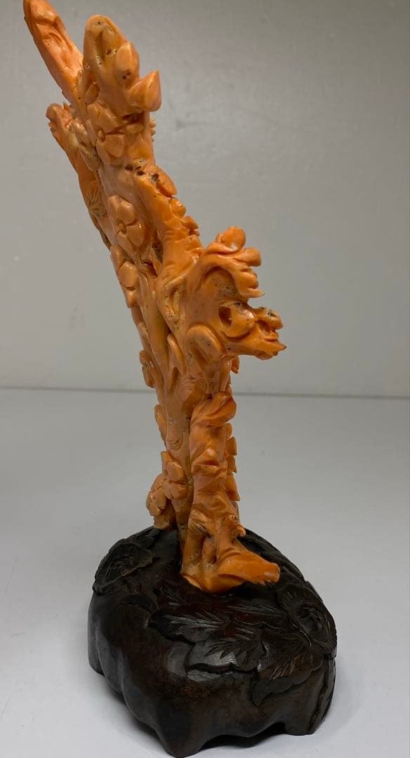 極太赤珊瑚置物　台込高さ23㎝/453g 東Y7-0312☆2F