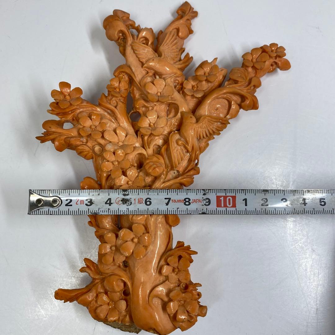 極太赤珊瑚置物　台込高さ23㎝/453g 東Y7-0312☆2F