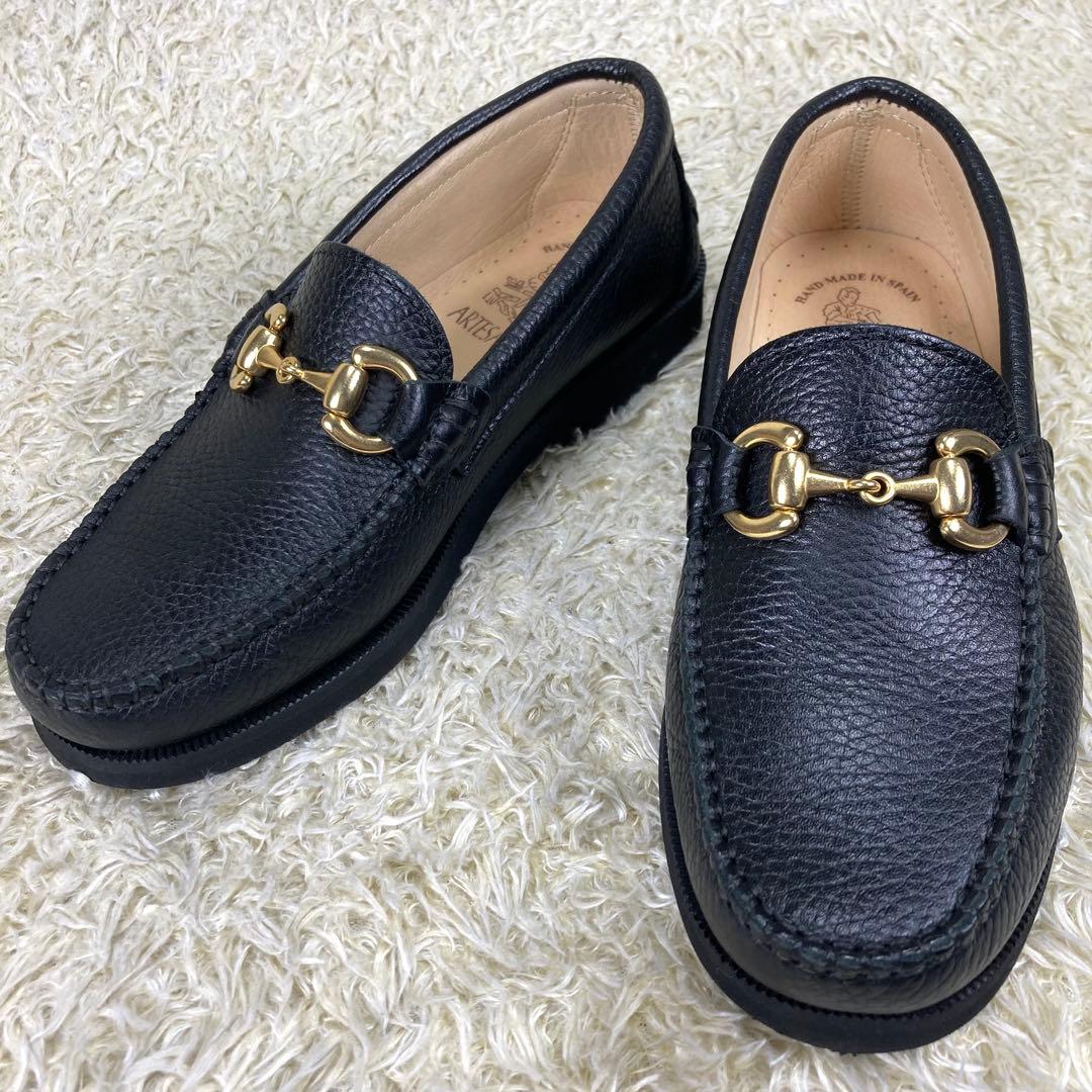 『未使用級』アルテサノス ビットローファー シボ革 ブラック レザー 黒 23