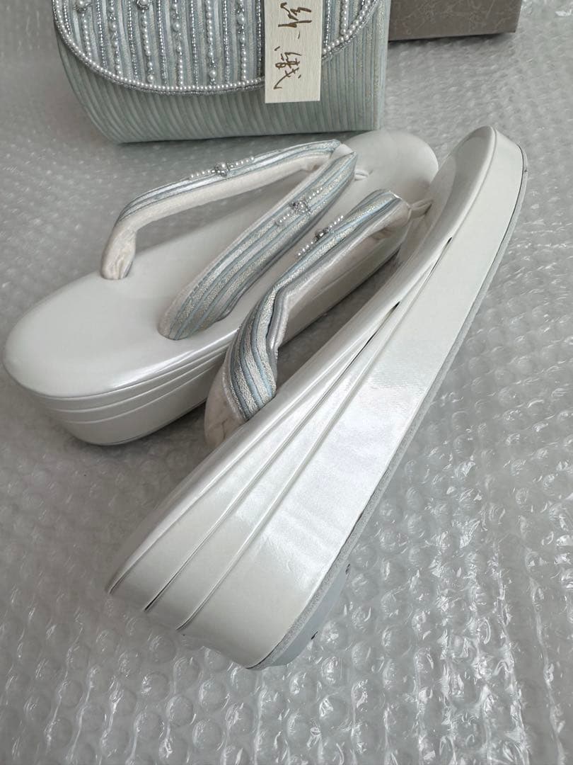 b12 【Lサイズ】未使用 紗織 ビーズ 和装 バッグ 草履 セット