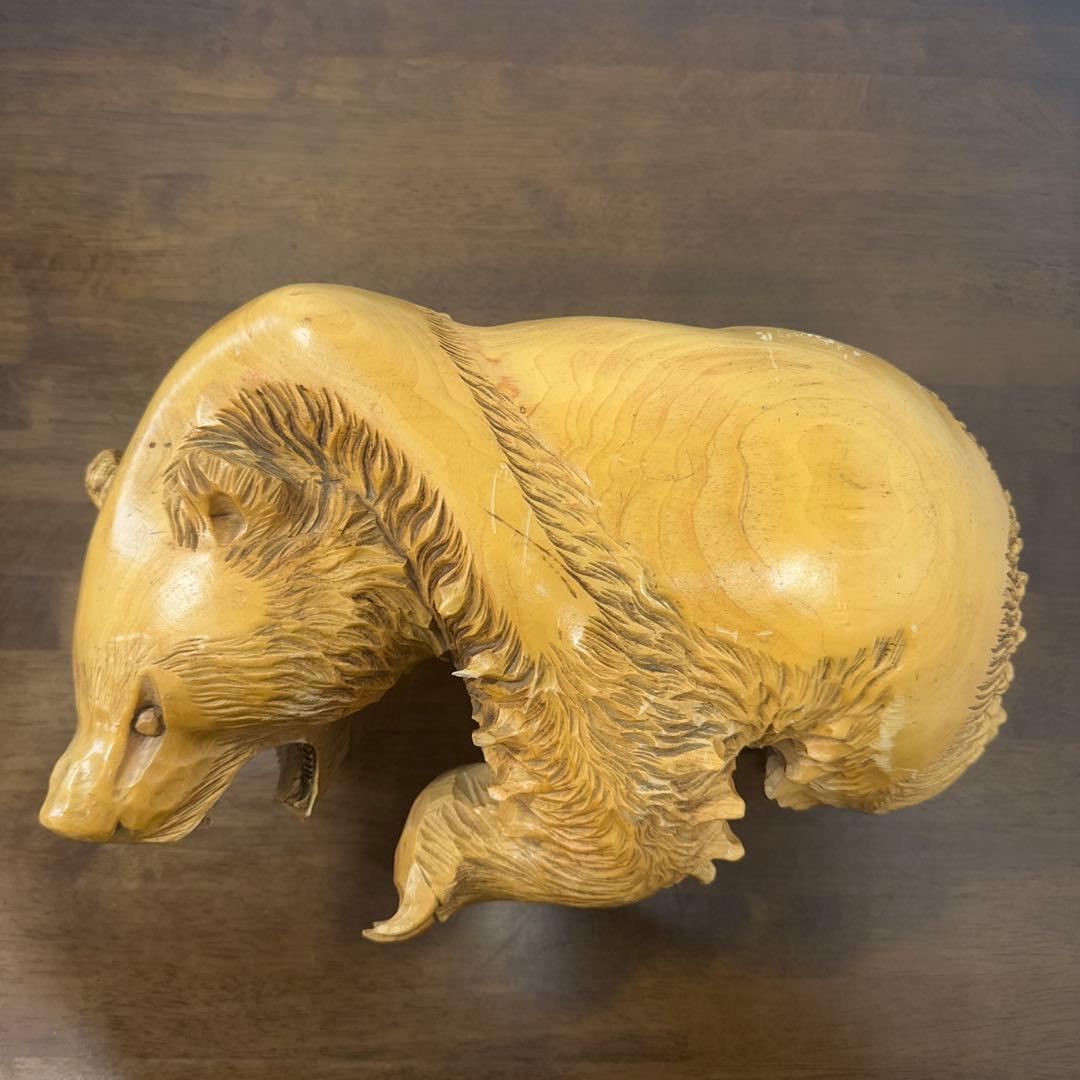 【希少】 木彫り 熊 一刀彫 怒り熊 置物 全長約40cm 工芸品