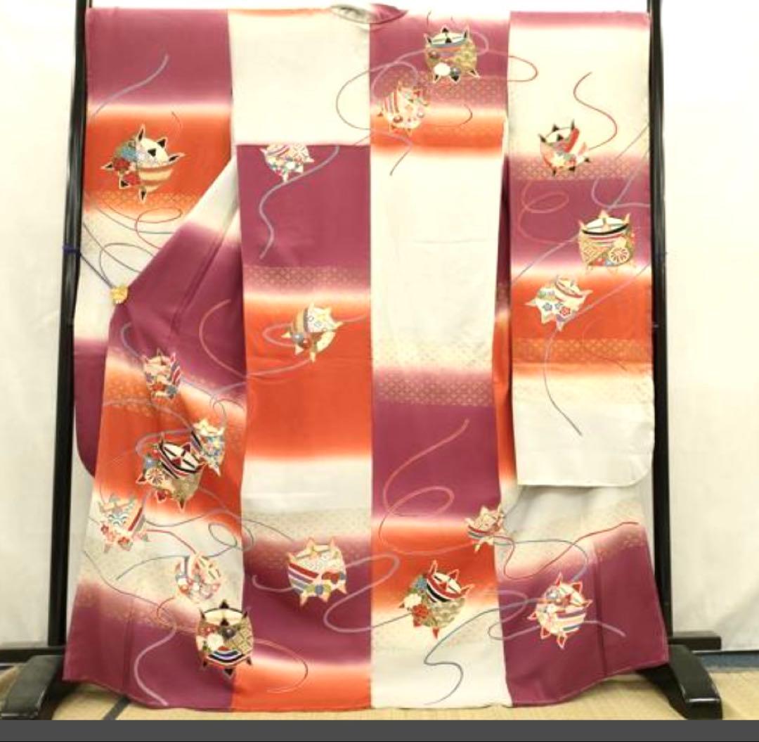 振袖フルセット6点サイズＬ糸巻文　暈し染め　金彩　正絹