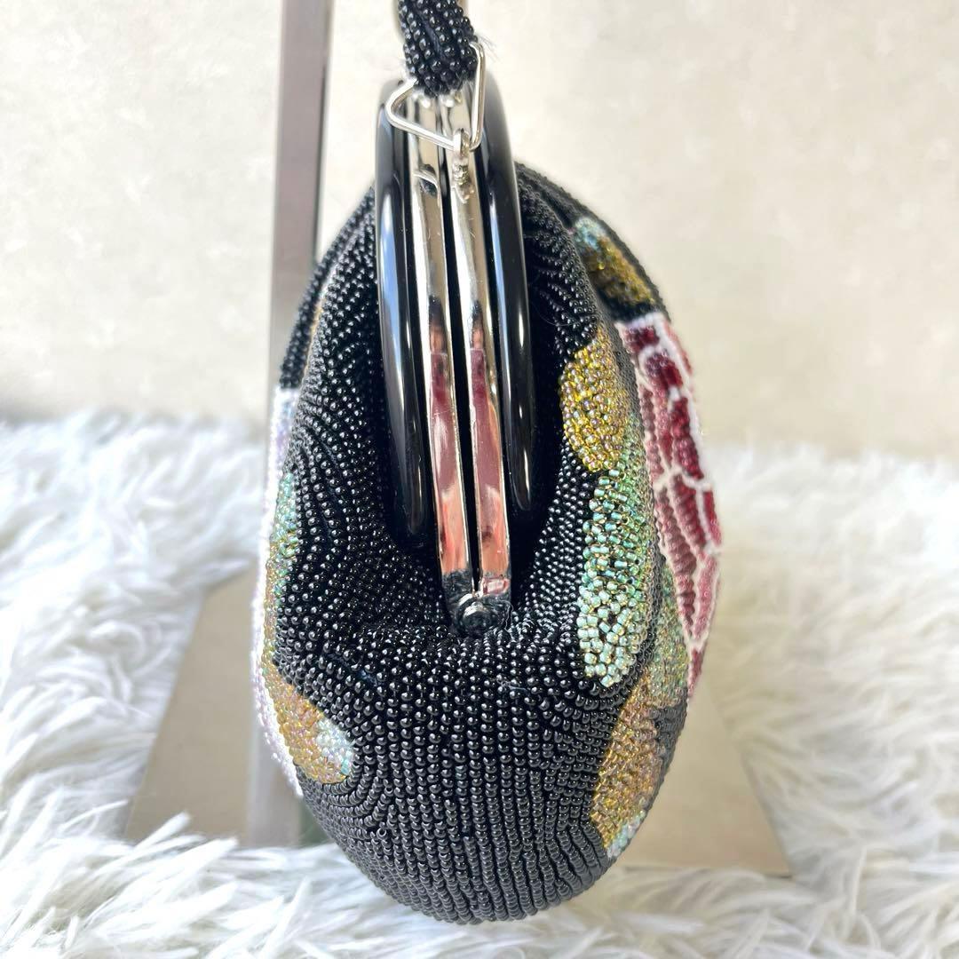 ビーズバッグ　和装バッグ　和装小物　花柄　美品　がま口