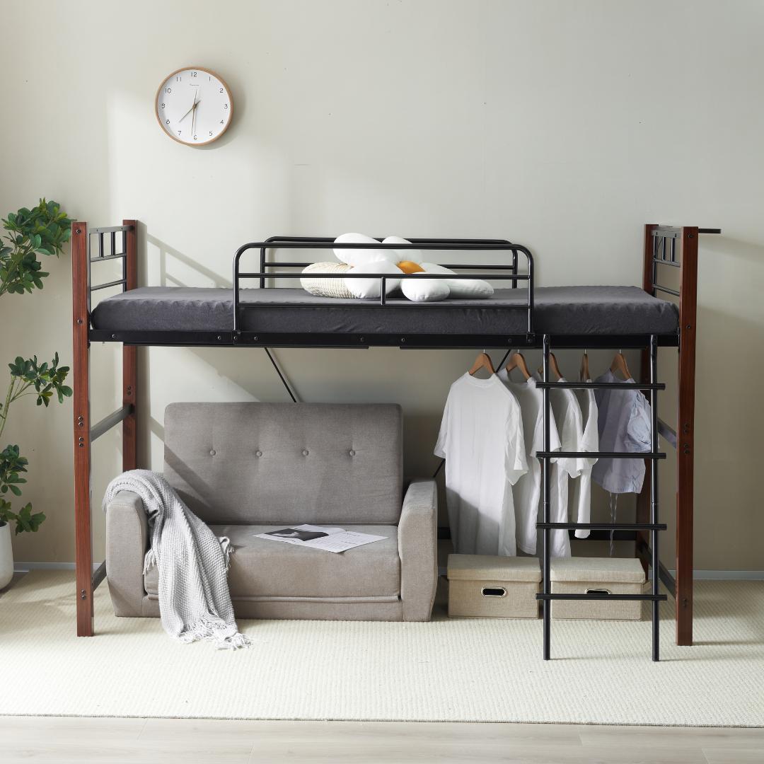 超人気！【高さ140cm】ロフトベッド パイプベッド S 耐震 BLACK