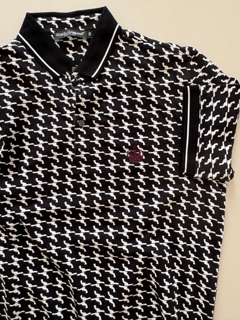 Dolce & Gabbana 総柄半袖ポロシャツ 王冠刺繍
