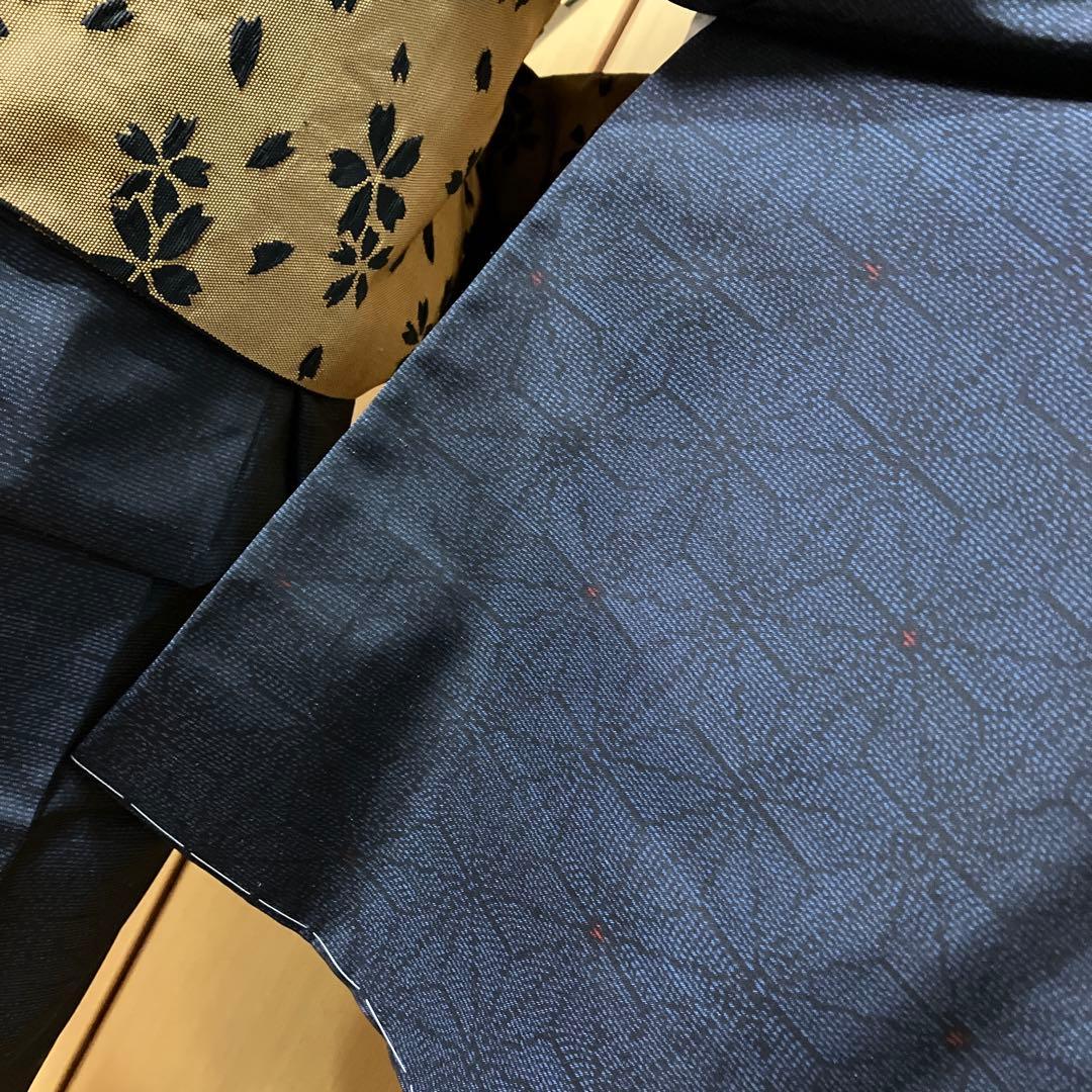 大島紬 ASアンサンブル 着物と道中着セット 藍色大島 麻の葉模様