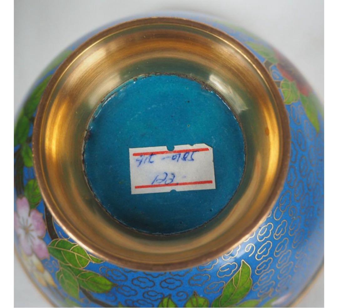 送料無料　中国古玩　景泰藍七宝蓋物一対　高さ約12ｃｍ