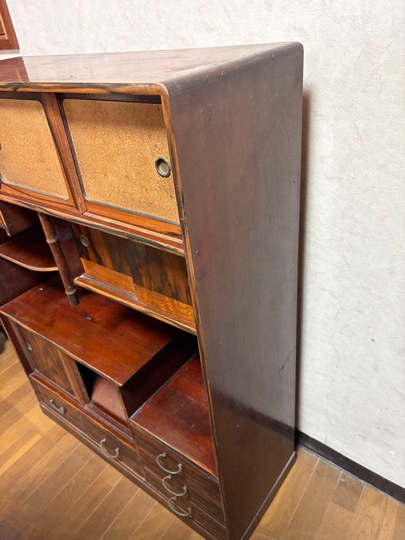 昭和レトロ 木製　アンティーク　箪笥 引き戸　古家具　和家具