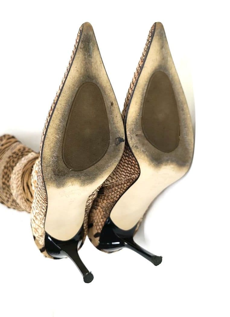 銀座カネマツ アニマルパターンロングブーツ 24.0　ハラコ　クロコダイル