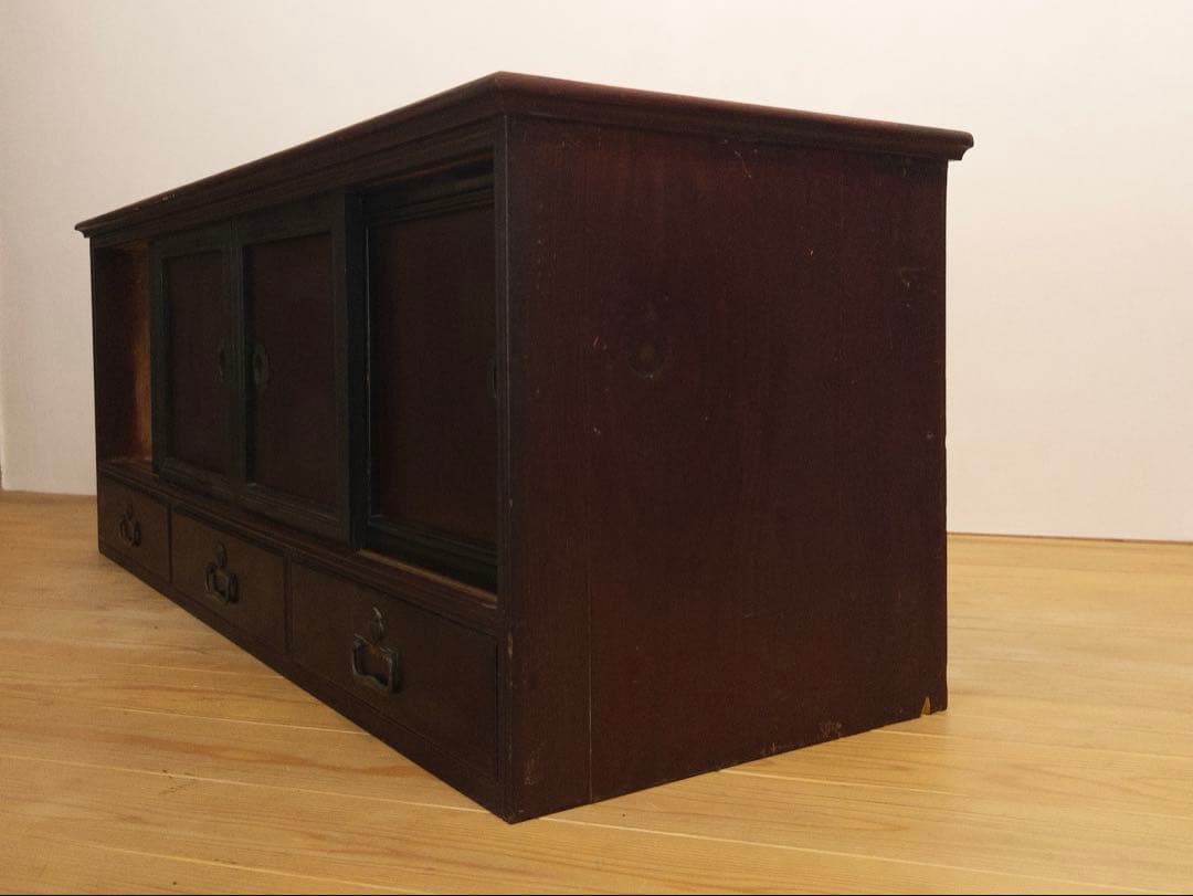 無垢材　ローボード　引き出し　棚　M072　古道具　古家具　和家具　ビンテージ