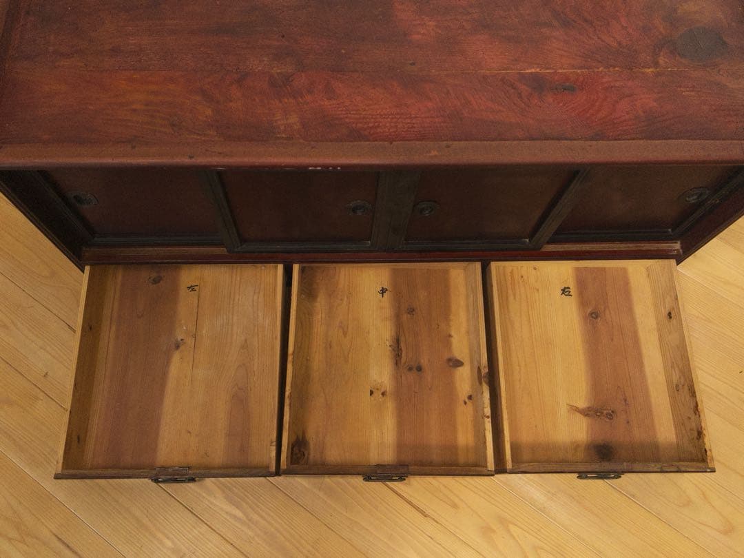 無垢材　ローボード　引き出し　棚　M072　古道具　古家具　和家具　ビンテージ