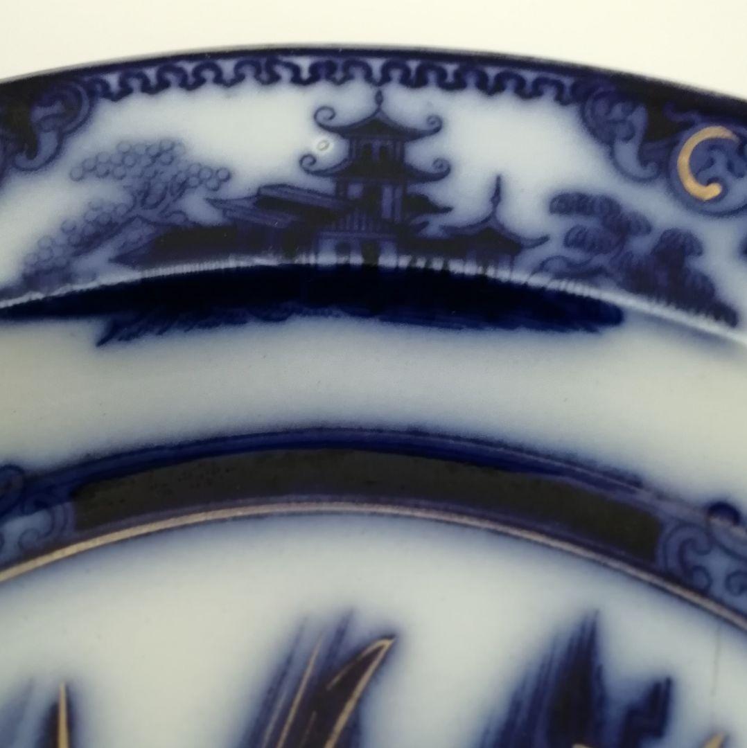 デルフト　阿蘭陀焼　ペトルスレグー　フローブルー　金彩にじみ手　皿１客