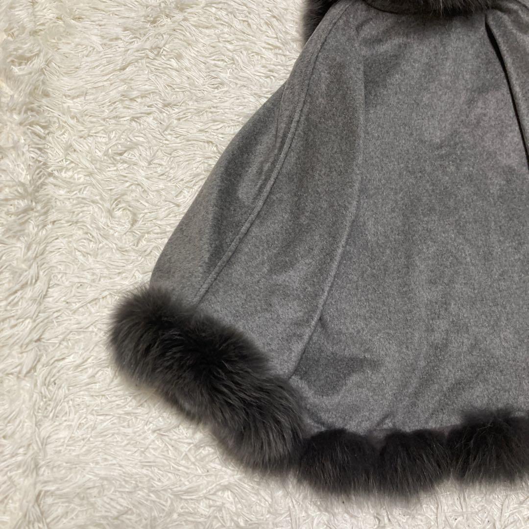 極美品サガファー　ケープコート　ポンチョ　カシミヤ100% ブルーフォックス
