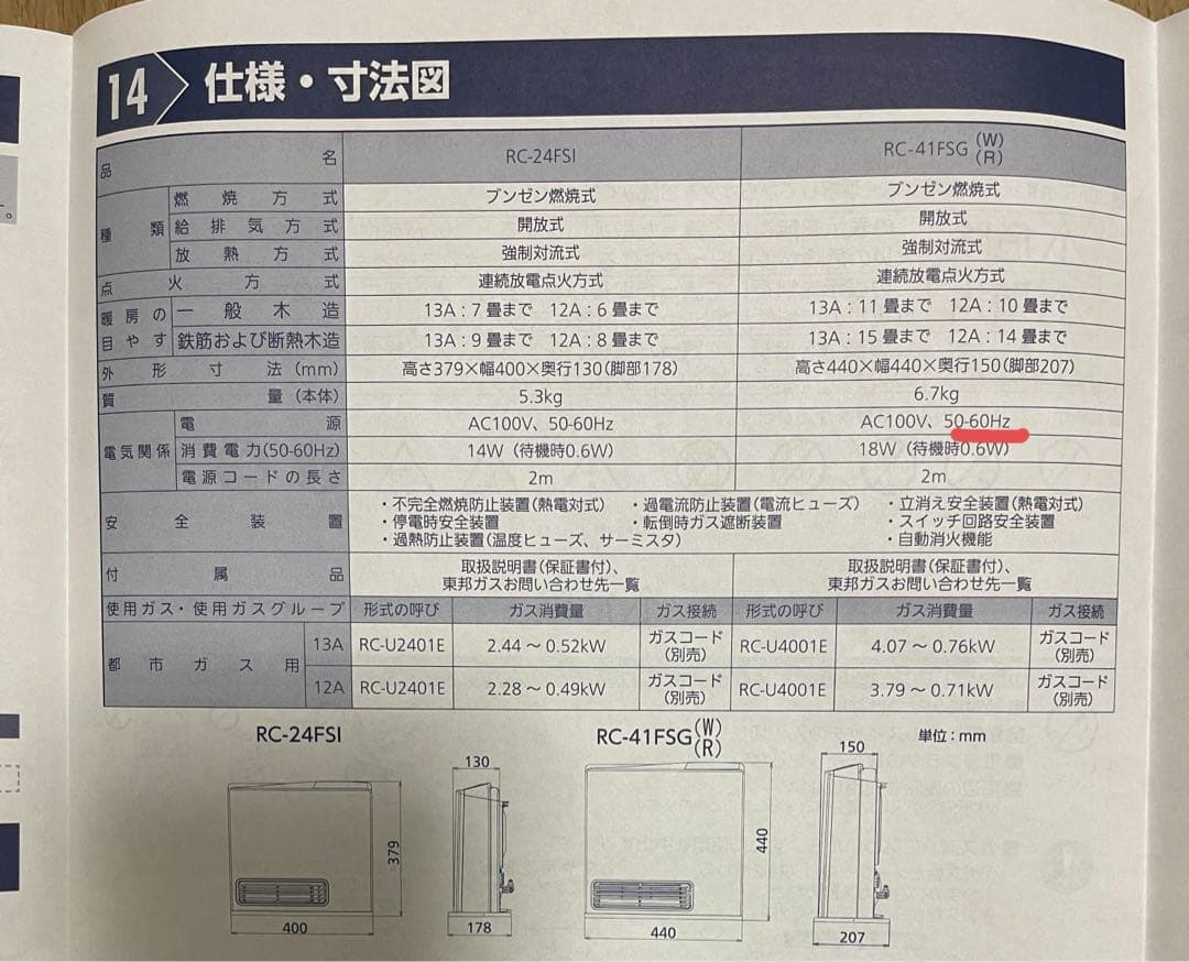 ガスファンヒーター　東邦ガス　都市ガス　RC-41FSG