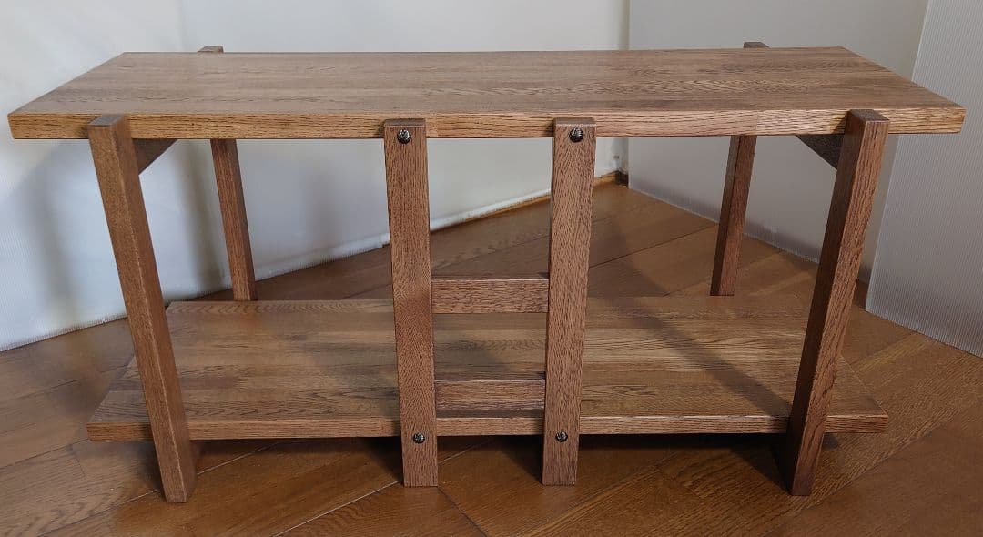 飾り棚オープンシェルフ　和風飾り棚　飾り台　楢無垢材自然オイル手塗り塗装ブラウン