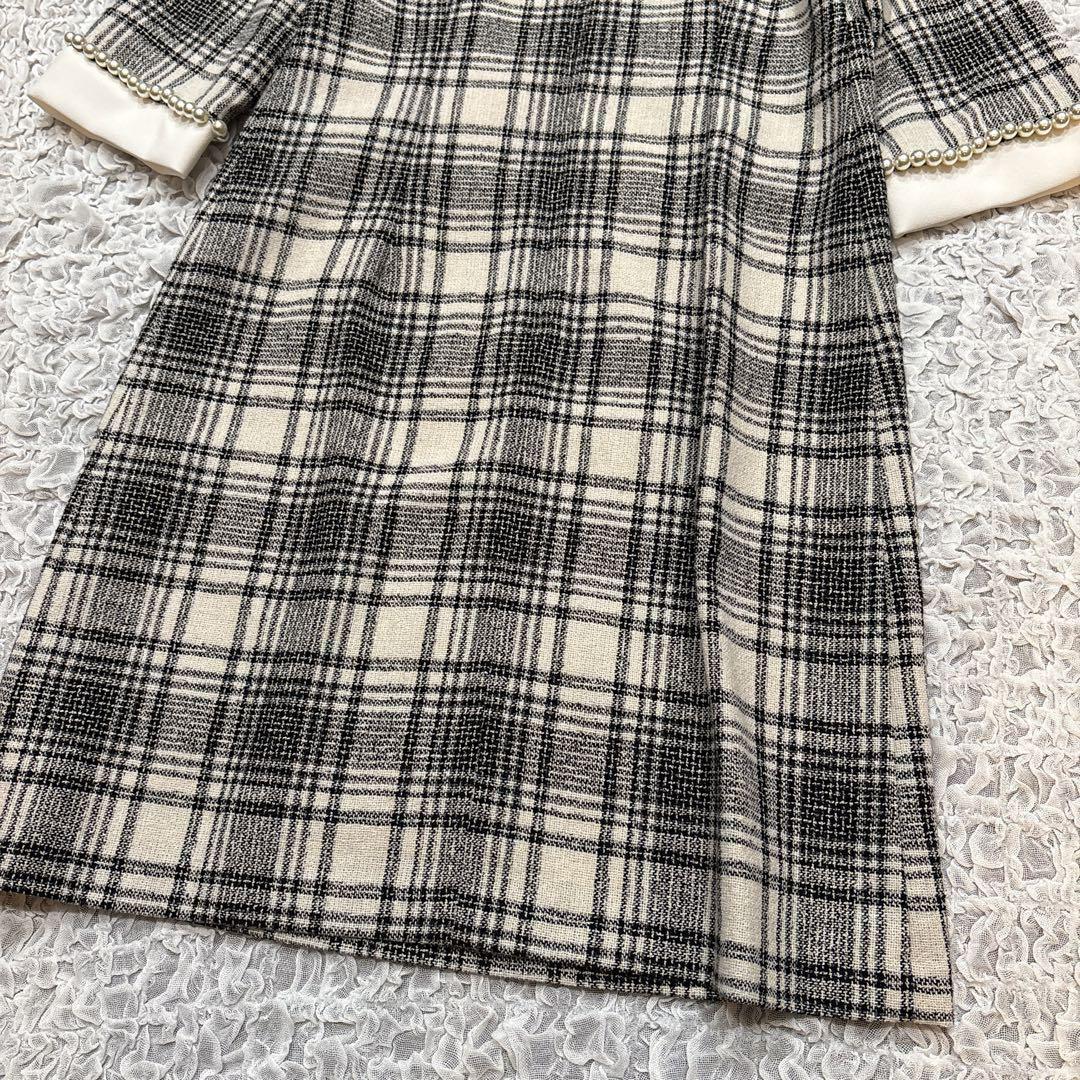 【タグ付】 アプワイザーリッシェ ツイードパールワンピース 7分袖 S チェック