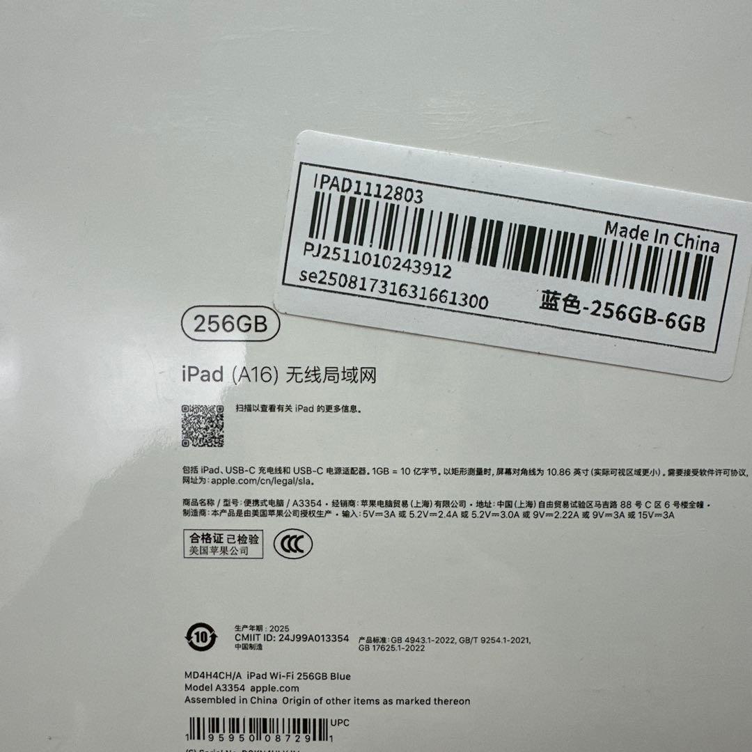 iPad (A16) Wi-Fi 256GB ブルー　2025