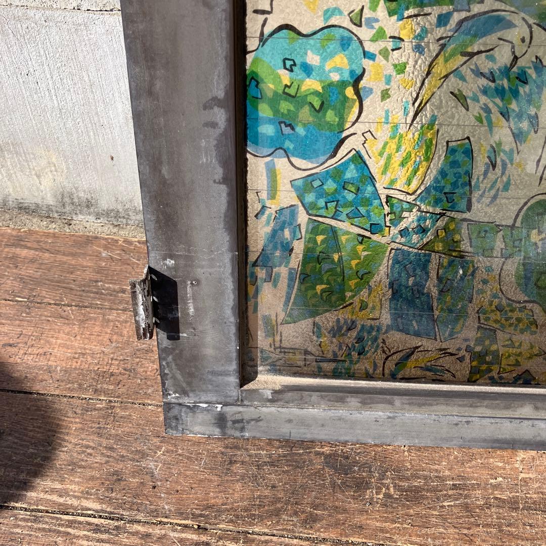 A-5 昭和レトロ ステンドグラス サッシ 窓枠付き ヴィンテージ 建具 古民家