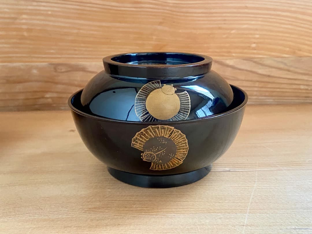 能登に伝わる古民芸 黒漆 福良雀蒔絵 お椀 2客 / 黒塗 漆器椀 蒔絵椀
