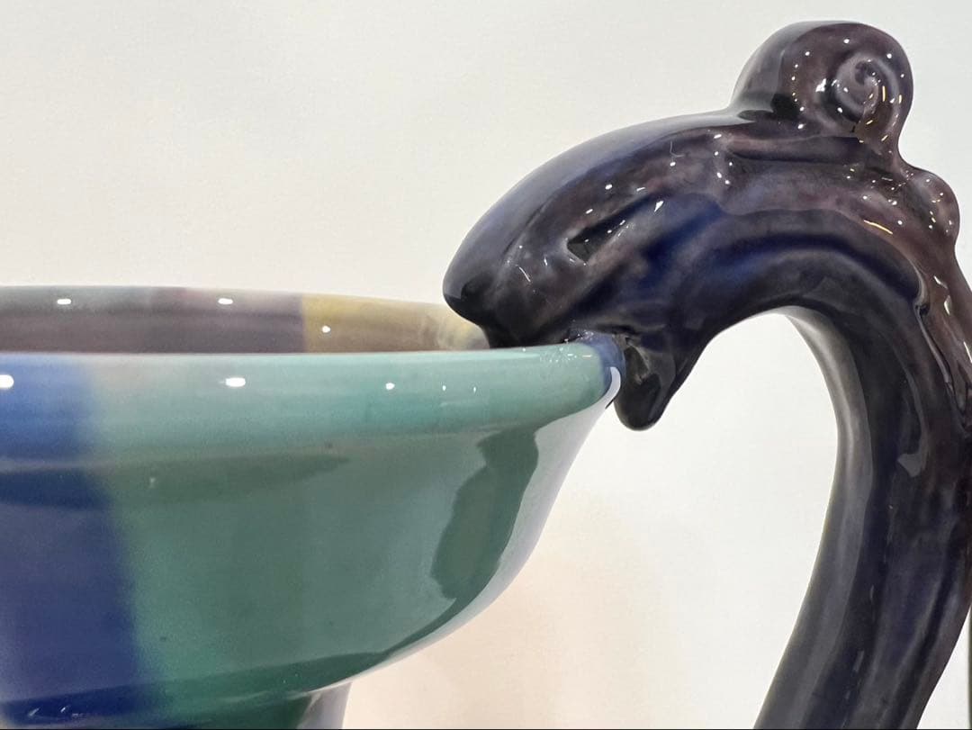 【人間国宝】三代 徳田八十吉 【正彦銘】彩釉 耳付壺 約37.5cm 龍耳