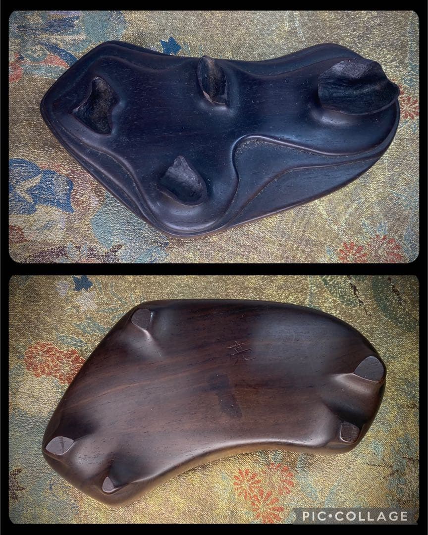 6584 老太湖石 銘 紫栞城 ウブ 刻印あり 台座2個あり 桐箱あり