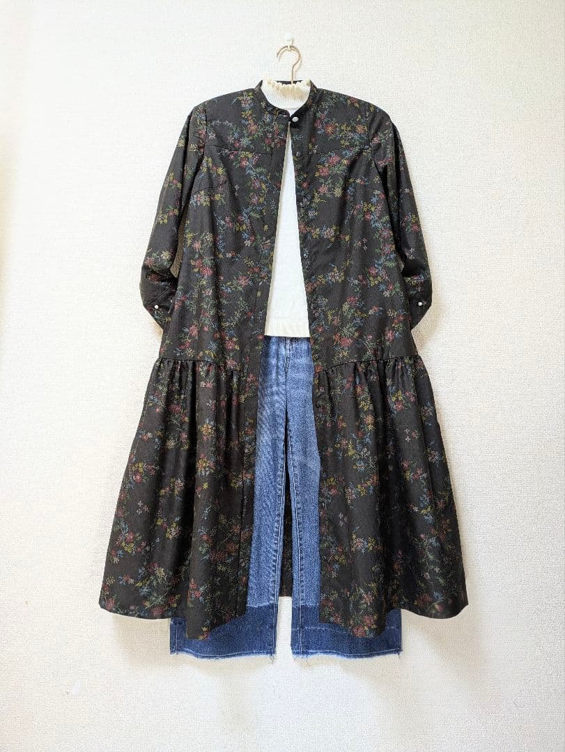 着物リメイク 大島紬 正絹　楽ちん細見えすっきりワンピース ジレ