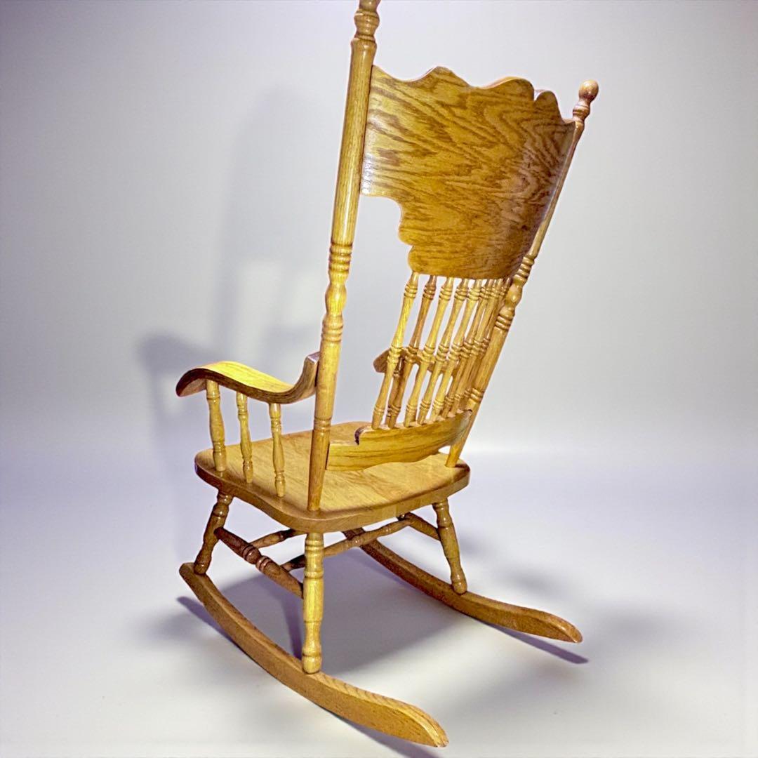 ✨超美品✨ ヴィンテージ 台湾製 ロッキングチェア オーク無垢 彫刻入り