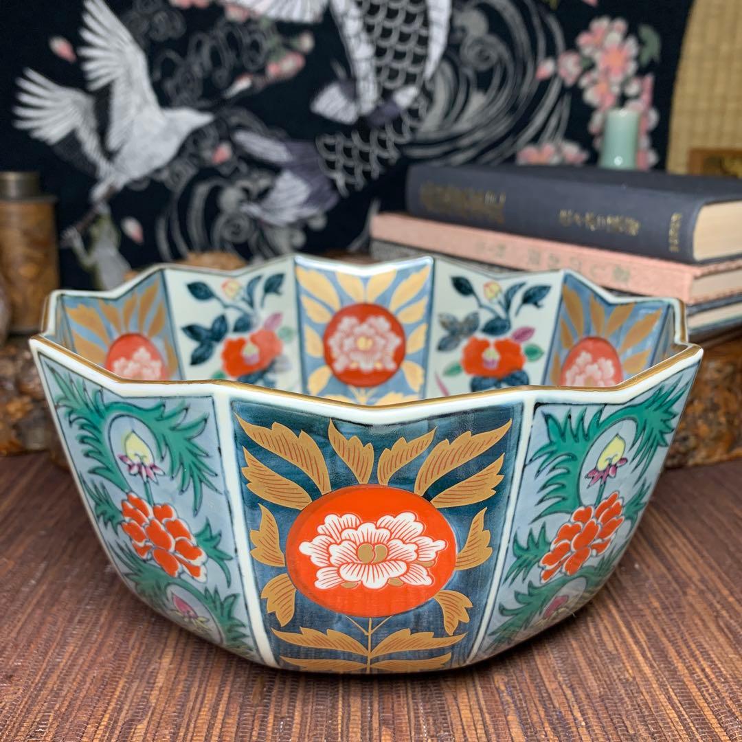 林九郎窯　内外椿花紋　十方剣先鉢　金彩　鉢 有田焼 古伊万里様式