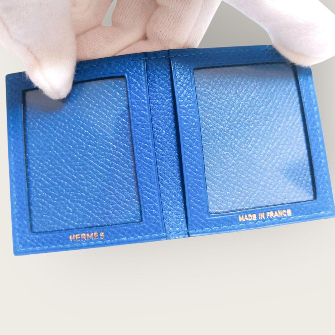 【未使用】エルメス　ミニフォトケース 写真入れ 写真ケース ブルー系 レザー