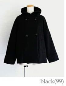 【専用】マオメイド 圧縮ウールダブルボタンミドル丈フーディジャケット　黒