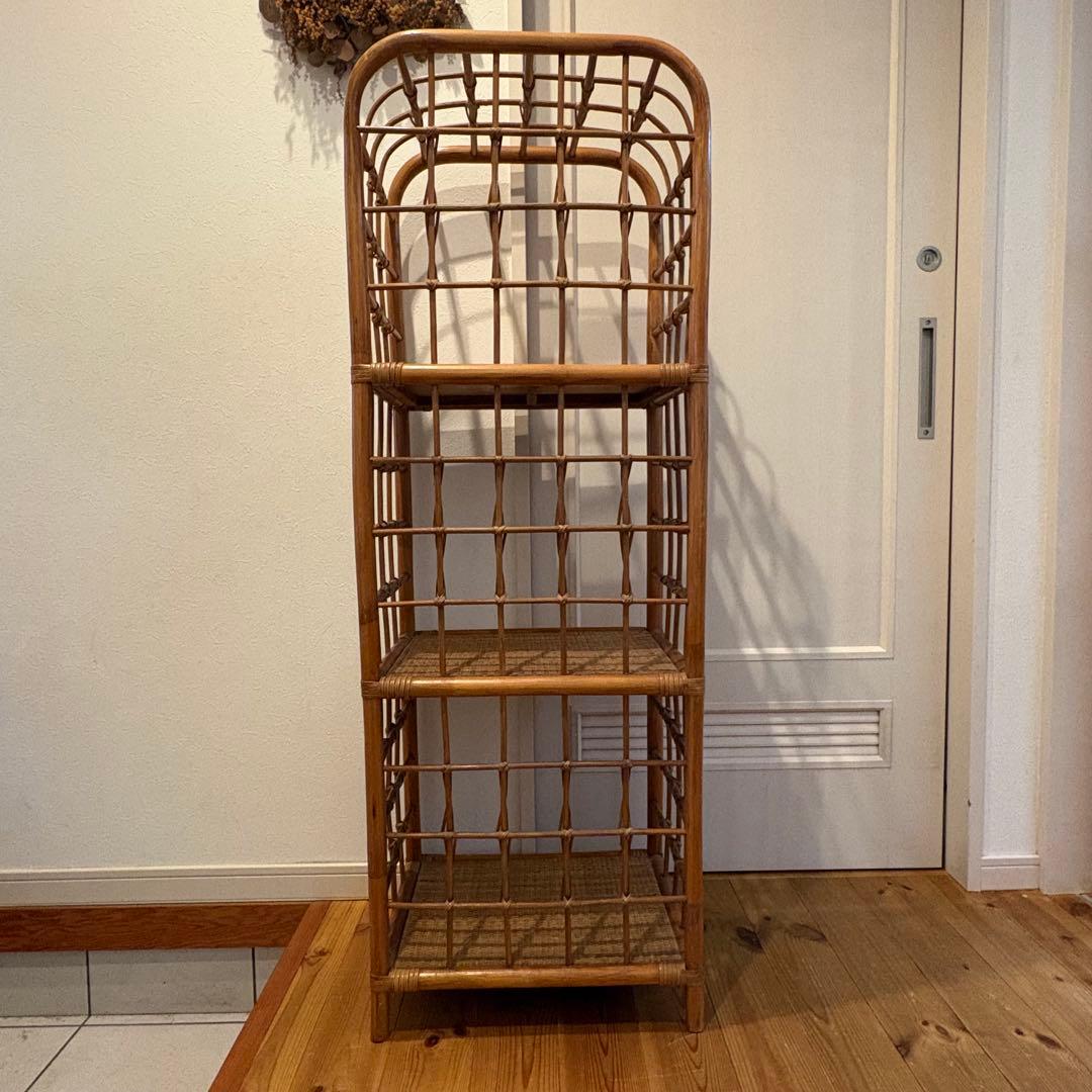 昭和レトロ アーチ型 3段ラタンラック オープンシェルフ 飾り棚 ディスプレイ