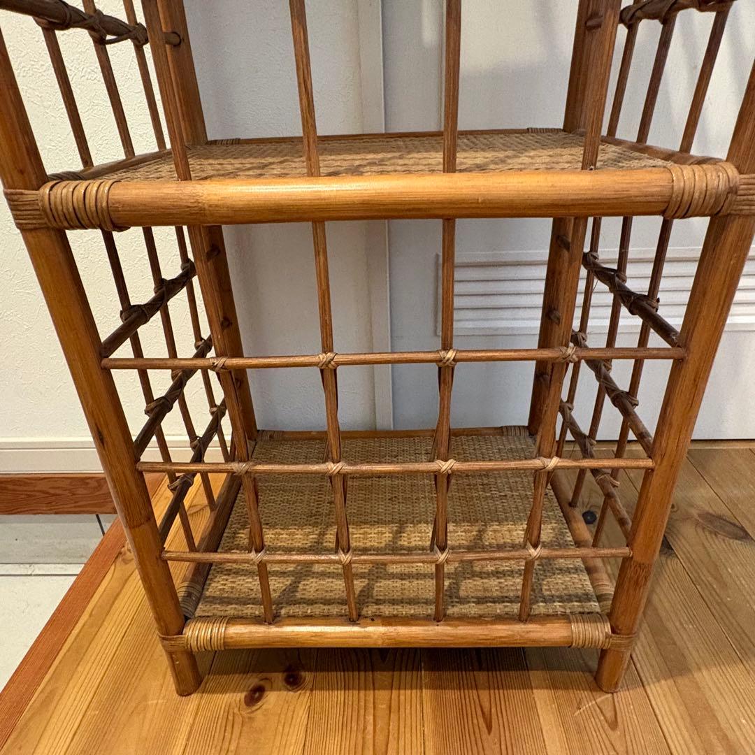 昭和レトロ アーチ型 3段ラタンラック オープンシェルフ 飾り棚 ディスプレイ