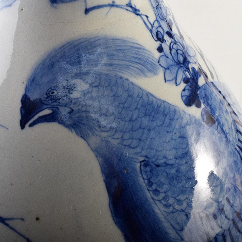 瀬戸焼　古瀬戸　染付花鳥文広口瓶　花瓶　高さ約54cm　M　R8797H