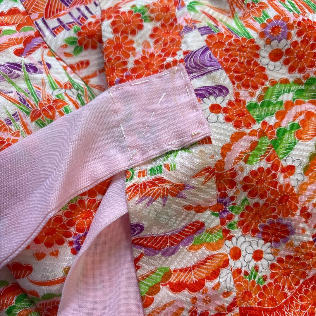 レトロ　総柄　正絹　七五三着物　3歳　女の子　被覆　襦袢付き　3点セット