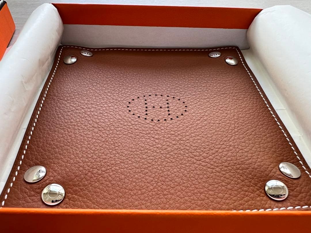 HERMES エルメスレザー 小物入れ アクセサリーケース 青/茶色