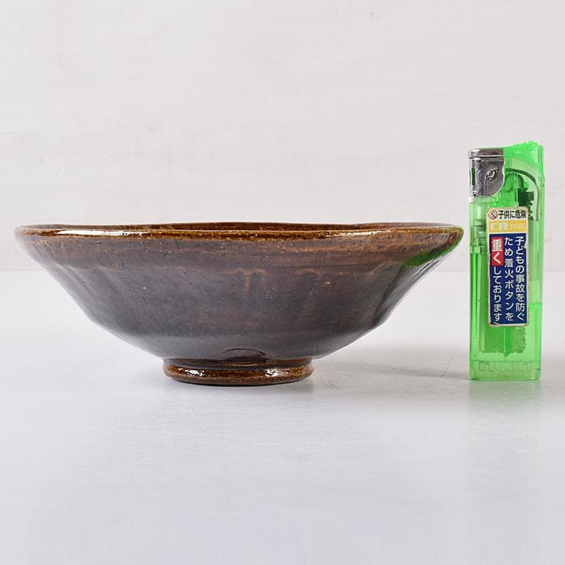 茶道具　楽吉左衛門　十代旦入造　飴釉　平楽茶碗　袱紗付　共箱　V　R7927