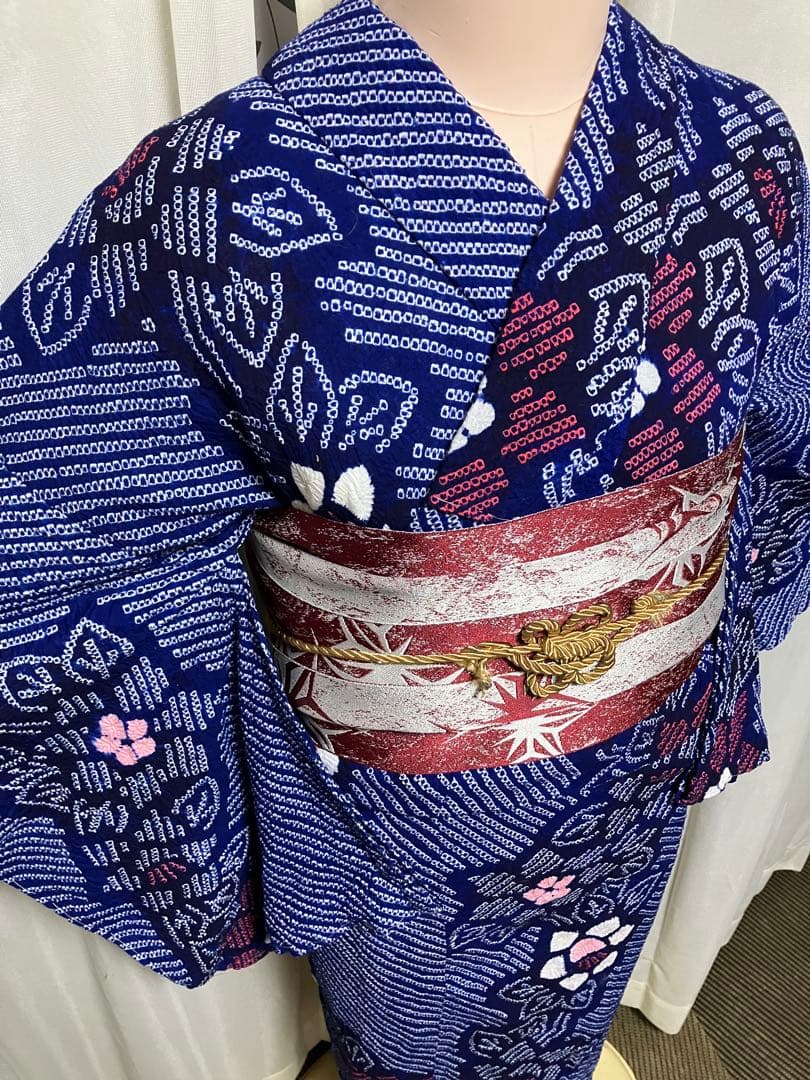 バ*ん様 有松鳴海総絞り浴衣のみ、瑠璃色152cm±5