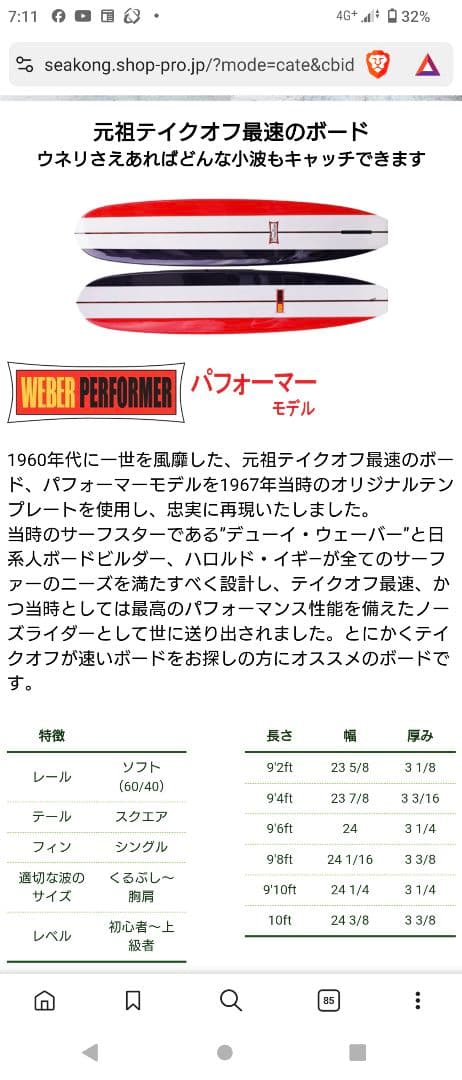 Dewey Weber デューイウェーバー　パフォーマー9.4f