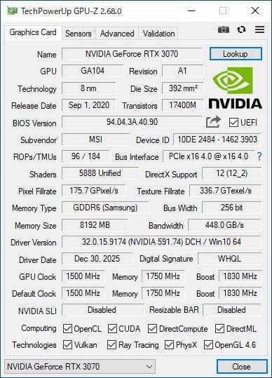 グラフィックボード・グラボ・ビデオカード MSI GeForce RTX 3070 Gaming Trio
