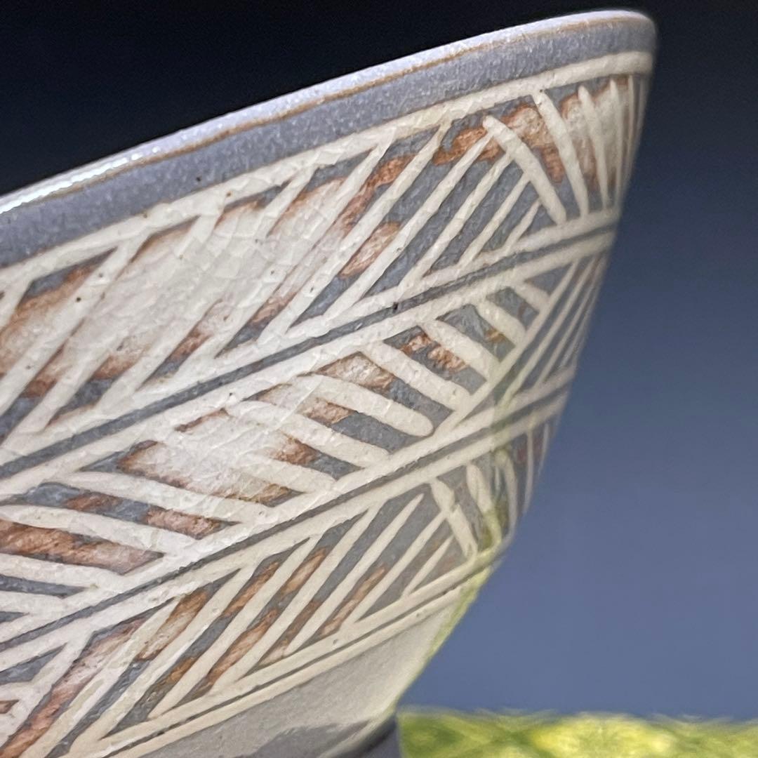 柿花窯 彫三島 平茶碗 茶道具 骨董品 923