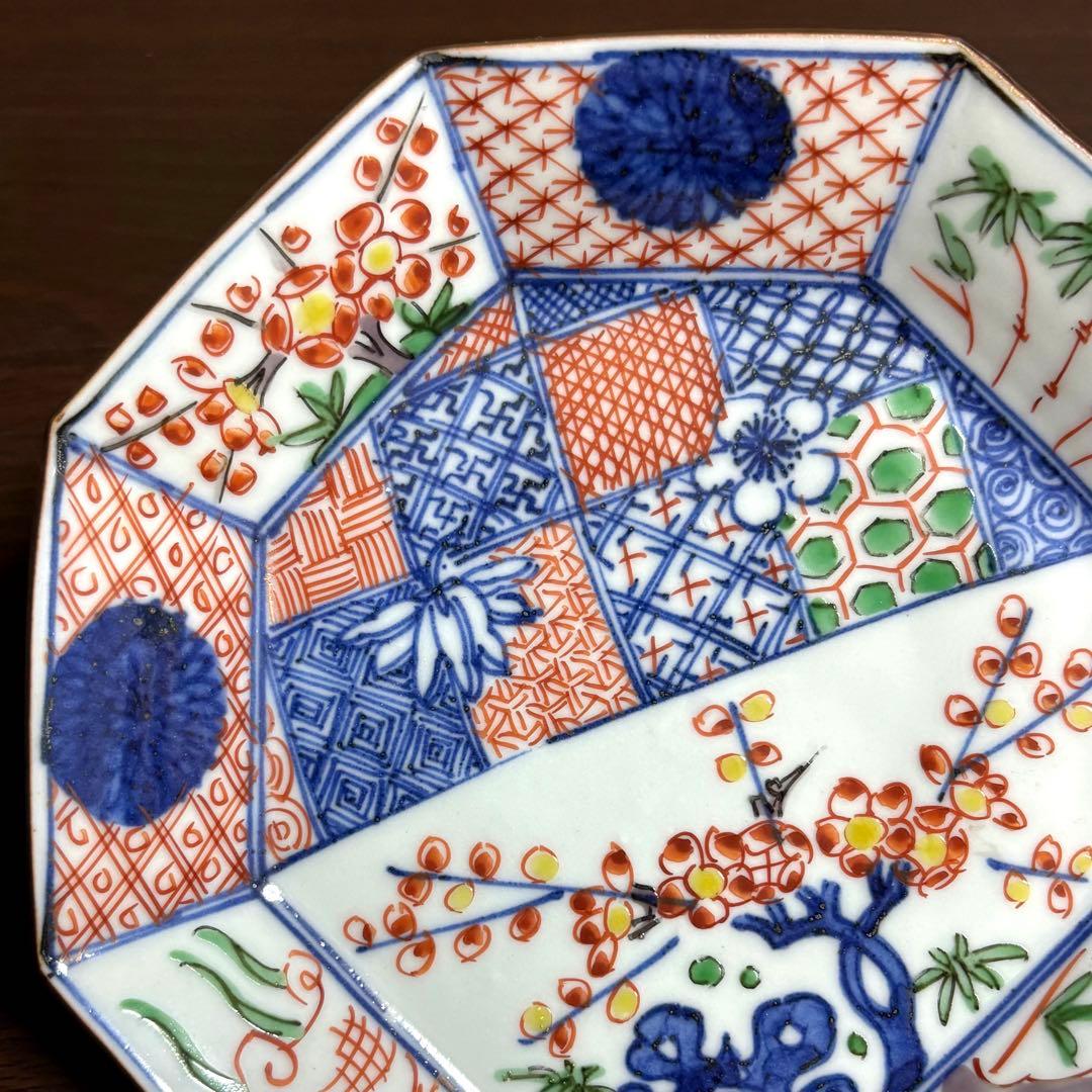 未使用保管✨九谷焼 色絵祥瑞松竹梅 4.8号 八角皿 単品✨ 須田菁華 皿 小皿